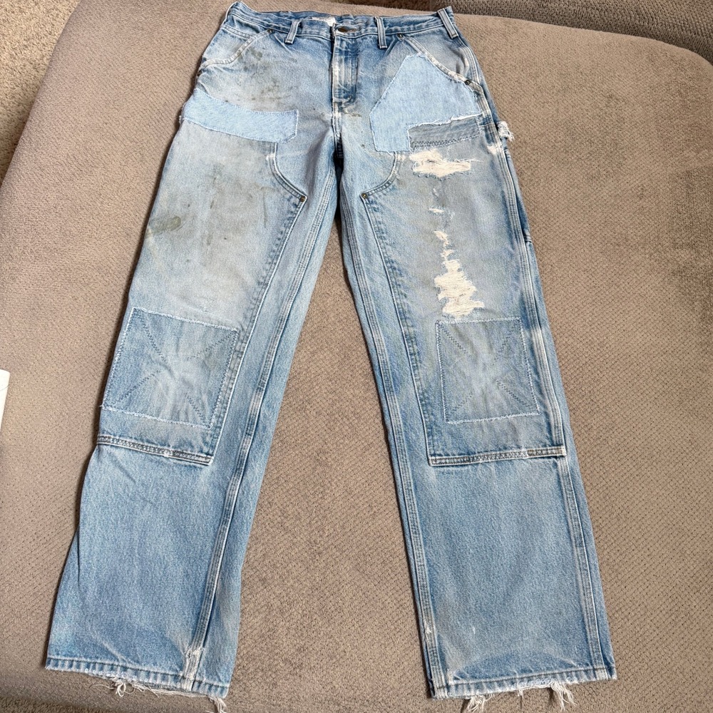 Vintage 2000s Carhartt B73 DST Double Knee Dungaree Jeans Light Wash 32x32